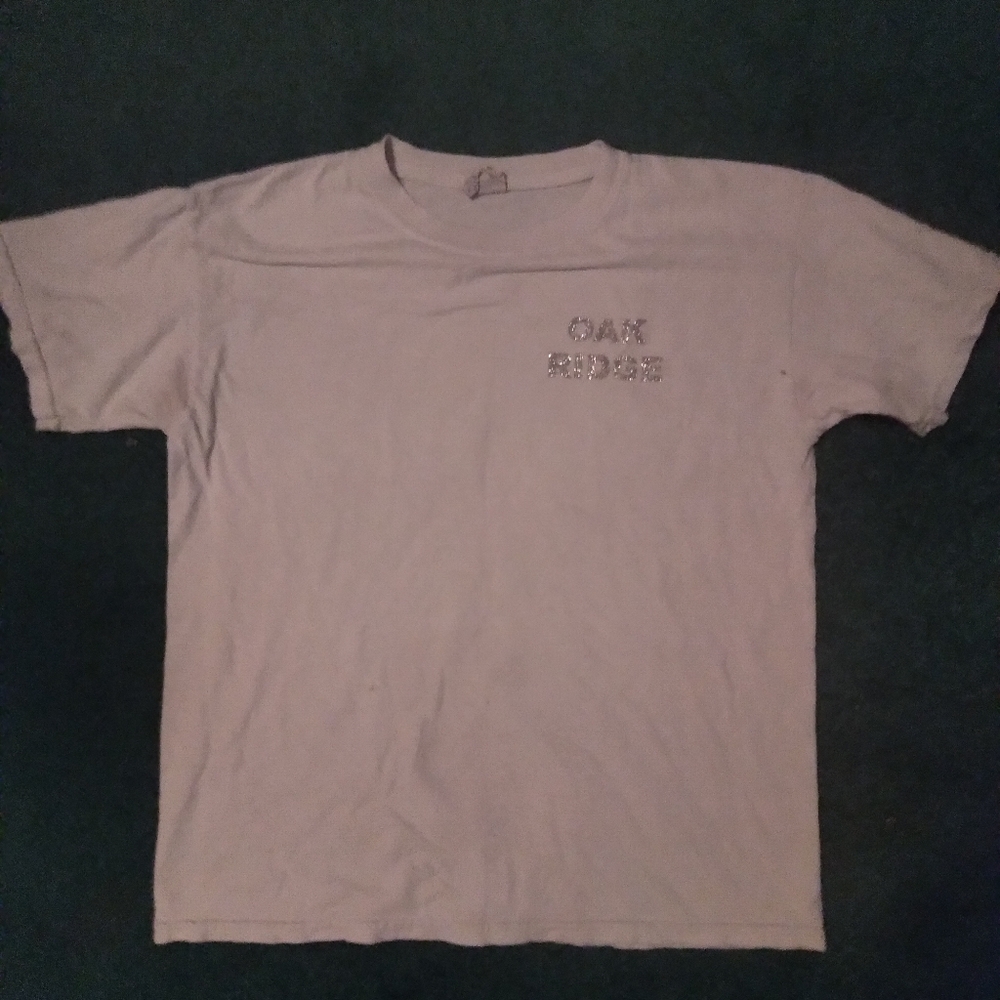 A white oak ridge tee shirt